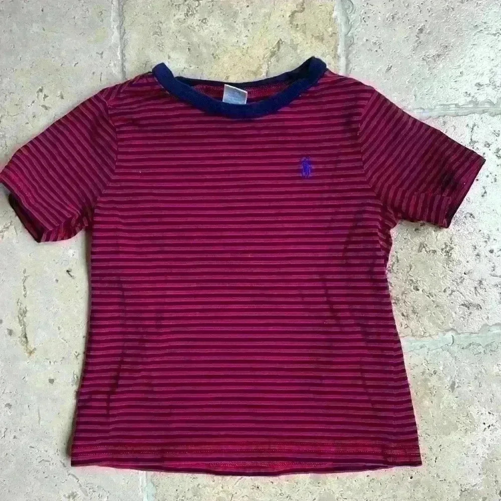 Ralph Lauren striped red and navy blue logo tee
